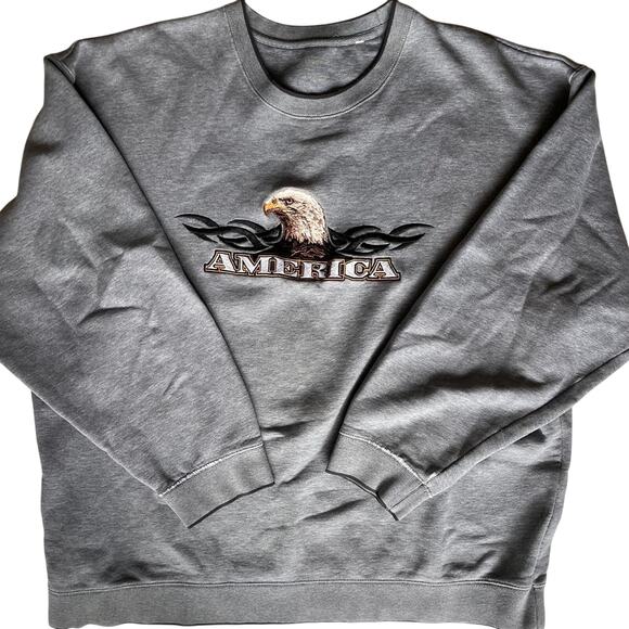 Vintage America Crewneck Eagle Embroidered Biker Gray Sweater XL Cropped Fit - Picture 1 of 4